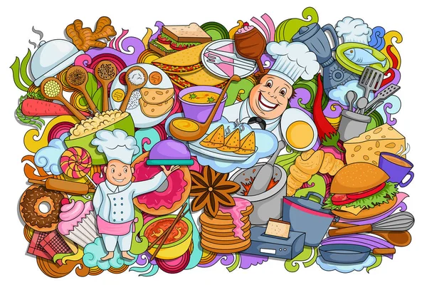 Doodle para alimentos y bebidas fondo — Archivo Imágenes Vectoriales