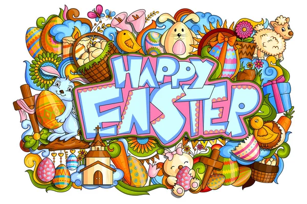 Doodle voor Happy Easter viering achtergrond — Stockvector