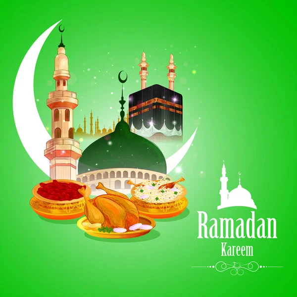 Ramadan Kareem Saudações para fundo Ramadã com Iftar Food and Drink — Vetor de Stock