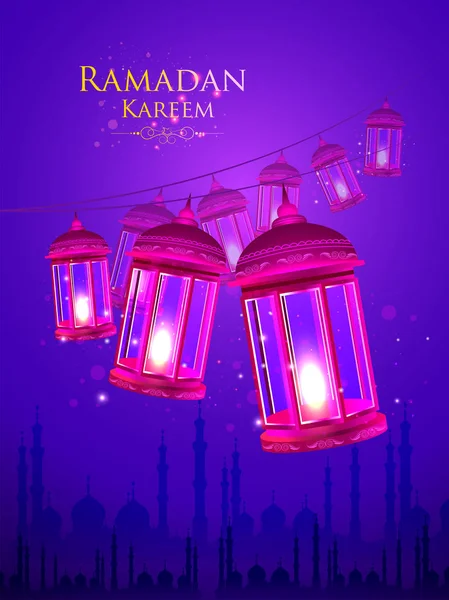 ラマダンの背景のラマダン カリーム挨拶用照明ランプ — ストックベクタ