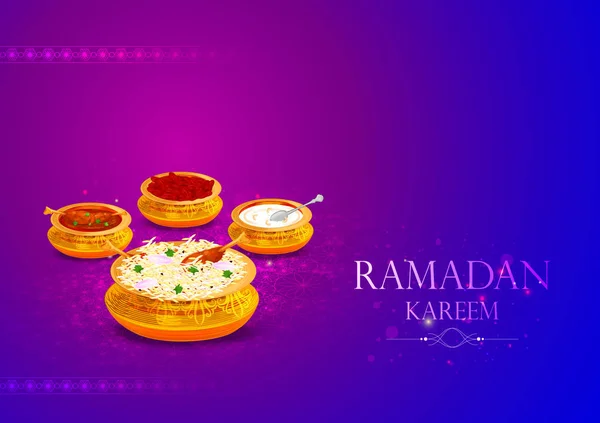 Pozdravy Kareem ramadánu ramadánu pozadí Iftar sjídlem a pitím — Stockový vektor