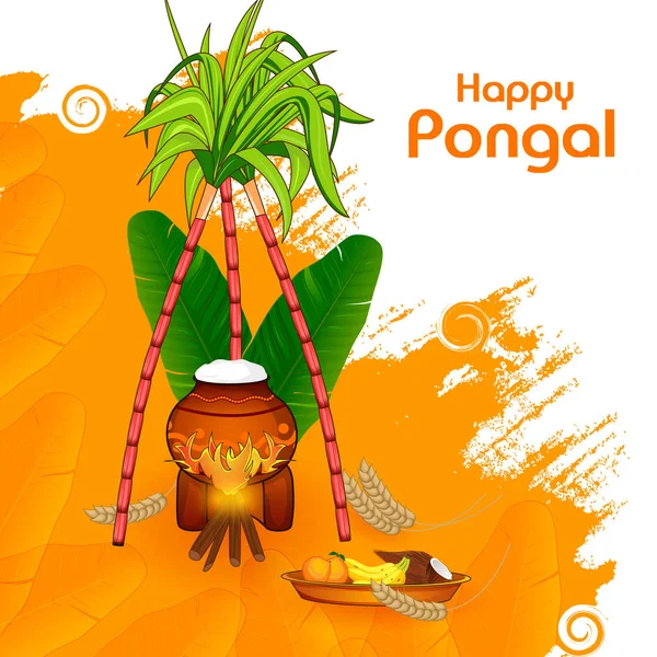 Glad Pongal semester religiös festival firande bakgrund — Stock vektor