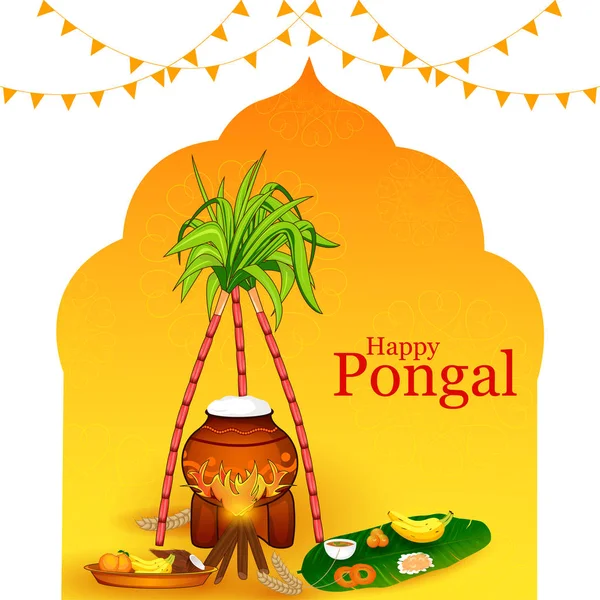 Feliz fiesta Pongal festival religioso de fondo de celebración — Vector de stock