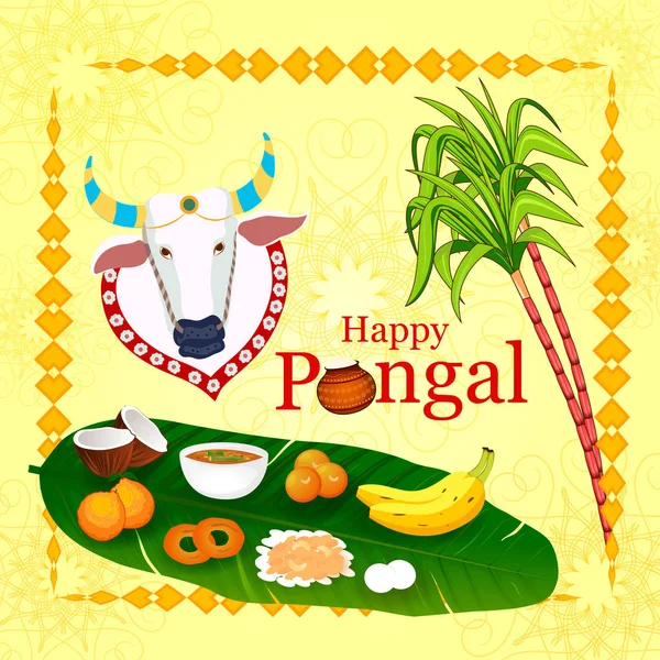 Feliz fiesta Pongal festival religioso de fondo de celebración — Vector de stock