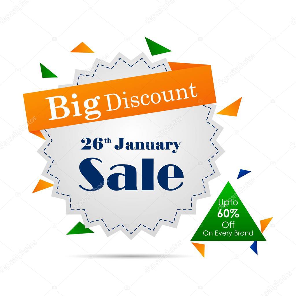 Sale promotion advertisement banner template for 26 January Happy Republic Day of India background