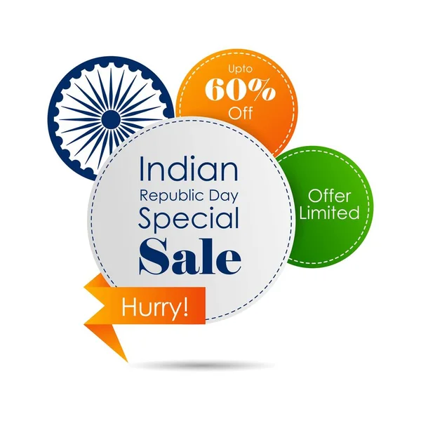 Vente promotion publicité bannière modèle pour 26 Janvier Happy Republic Day of India fond — Image vectorielle