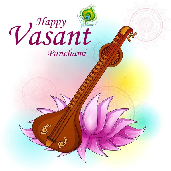 Vasant Panchami Saraswati Puja Ινδικό Φεστιβάλ φόντο — Διανυσματικό Αρχείο