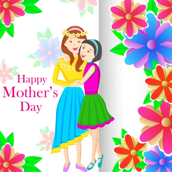 Happy Mothers Day greetings background with mother and kid showing love and affection relationship — Stock Vector