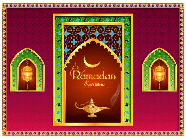 Ramadan Kareem Groeten voor Ramadan achtergrond met Islamitische Moskee — Stockvector