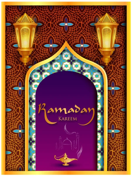 Ramadan Kareem Χαιρετισμούς για το Ραμαζάνι φόντο με Ισλαμικό Τζαμί — Διανυσματικό Αρχείο