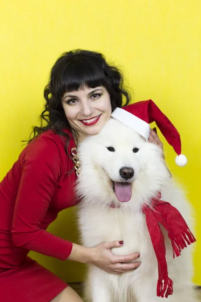 Beautiful girl hugs dog. — Stock Photo, Image