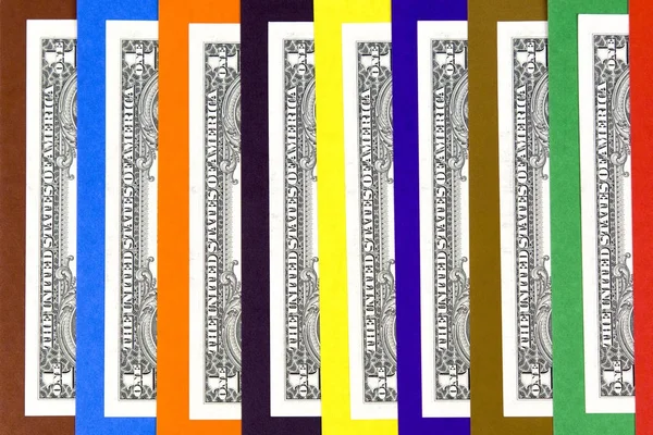 Papírové peníze a pestré barevné pruhy. — Stock fotografie