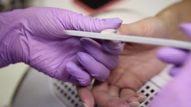 Linda Chica Maestra Haciendo Una Manicura Salón Belleza Una Chica — Vídeos de Stock