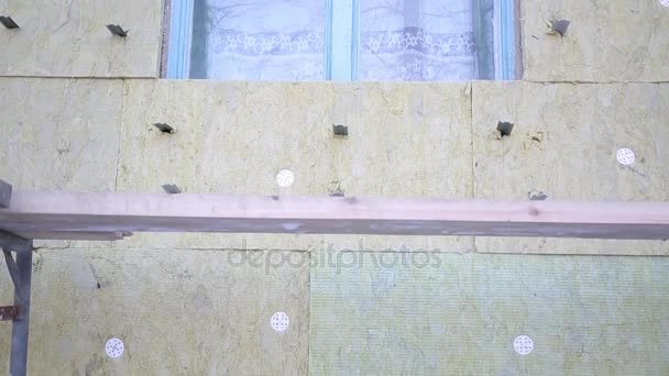 Warming Apartment House External Repair Work Building Insulation Cladding Facade — Stock Video