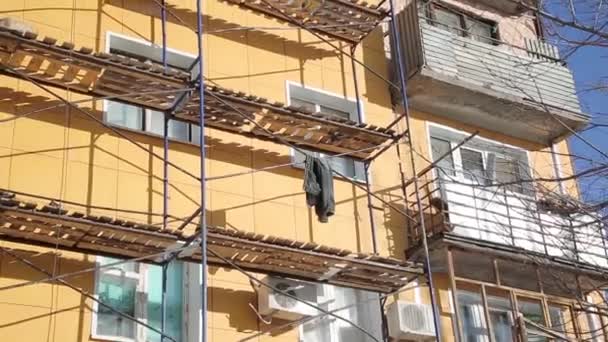 Materiali Ristrutturazione Esterna Dell Edificio Produzione Opere Aumentare Calore Casa — Video Stock