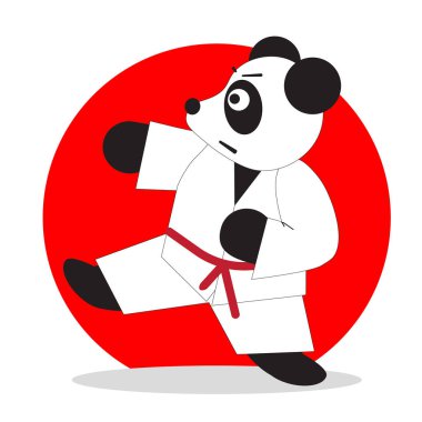 Panda, Japonya 'nın sembolünün arka planına karşı karateka sporu duruşunda..
