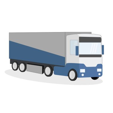 Lorry, beyaz arka planda izole et. Büyük kamyon beyaz-mavi, minibüs soğutulmuş. Vektör illüstrasyonu.