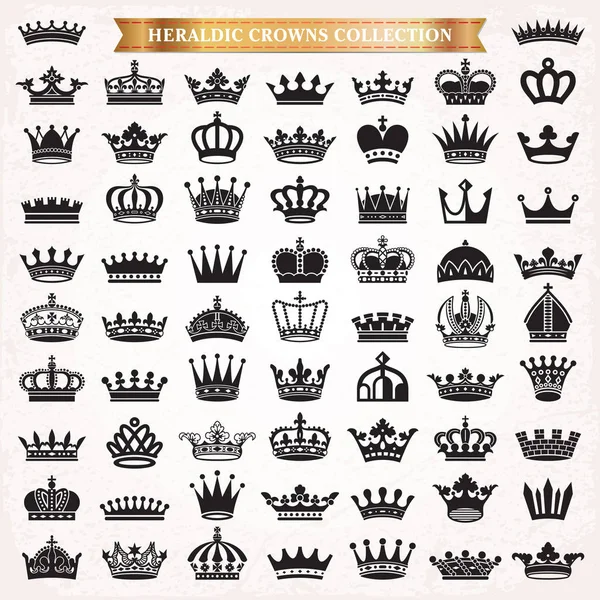 Grande conjunto de ícones de silhueta coroa Vetor De Stock