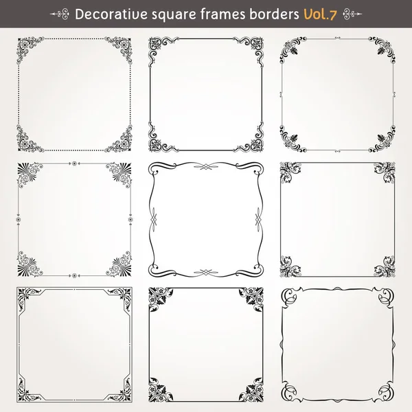 Marcos cuadrados decorativos y bordes conjunto 7 vector — Archivo Imágenes Vectoriales