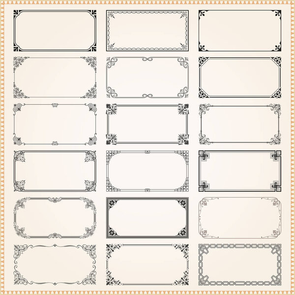 Decorative frames and borders rectangle 2x1 proportions set 1 — Stock Vector