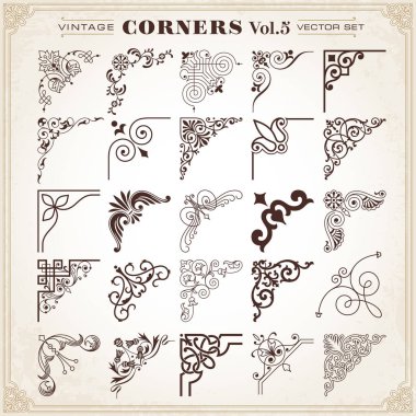 Vintage Design Elements Corners Borders Frames Set 5 Vector clipart