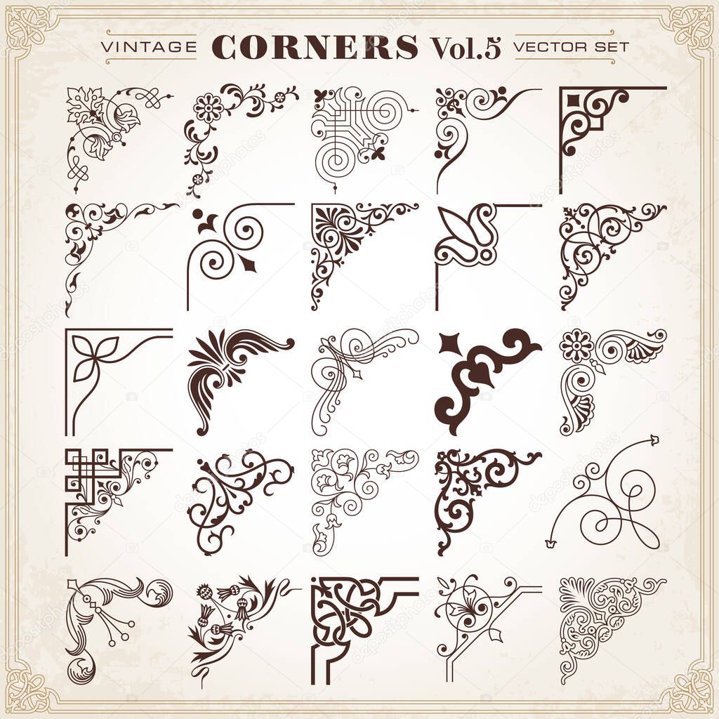 Vintage Design Elements Corners Borders Frames Set 5 Vector