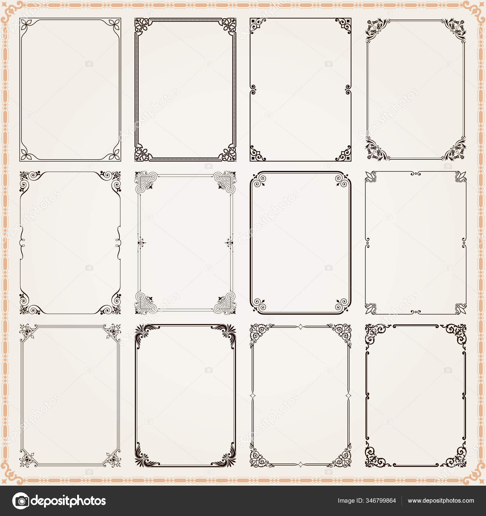 Декоративные Винтажные Рамки Рамки Фона Пропорции Прямоугольника.