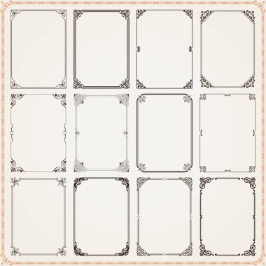 Dekoratif vintage çerçeveler sınırlar arkaplan dikdörtgen oranları 8 vektör ayarla
