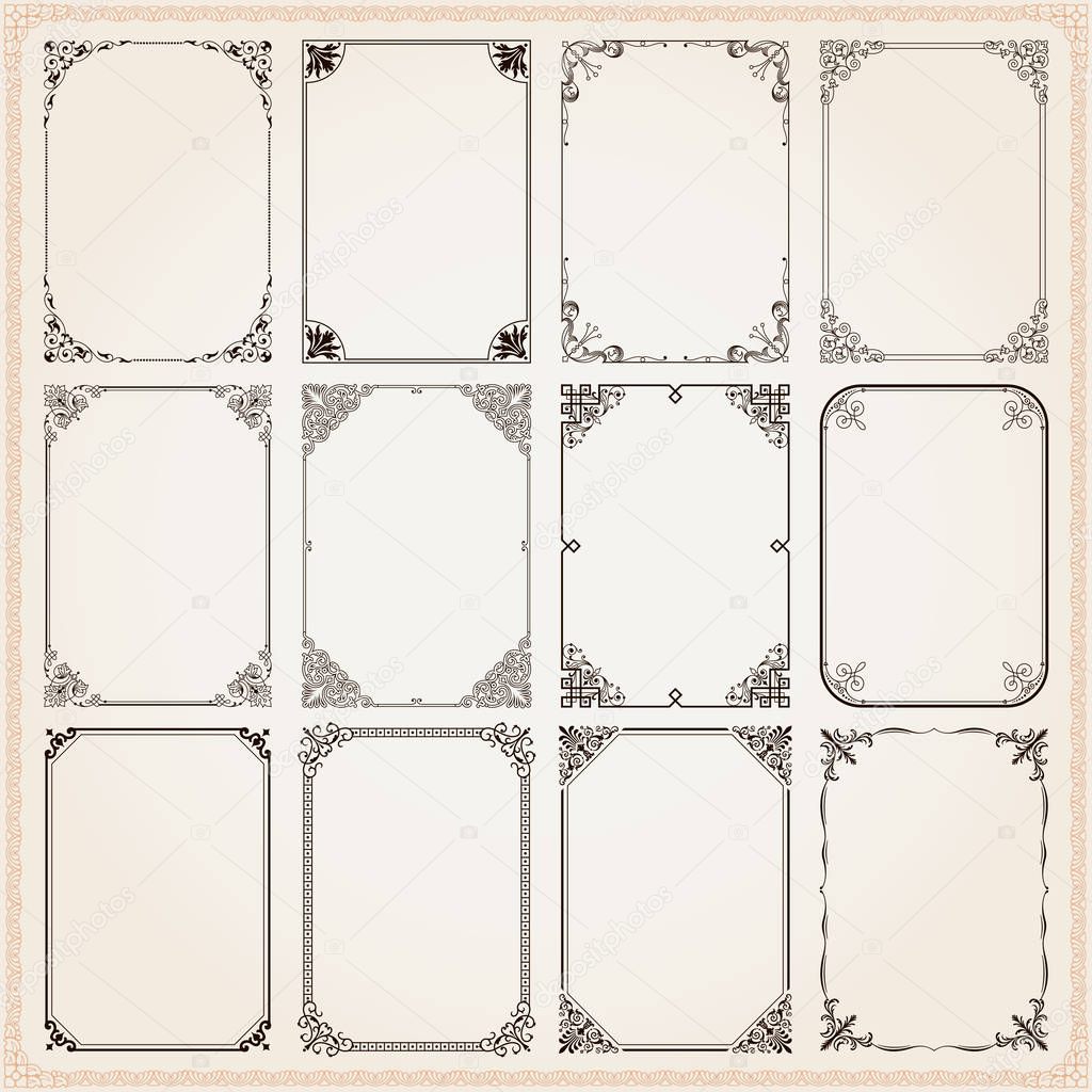 Decorative vintage frames borders backgrounds rectangle proportions set 9 vector