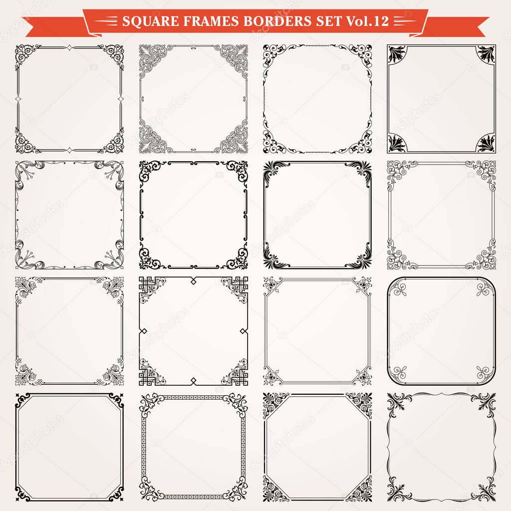 Decorative square frames borders backgrounds design elements set 12 vector