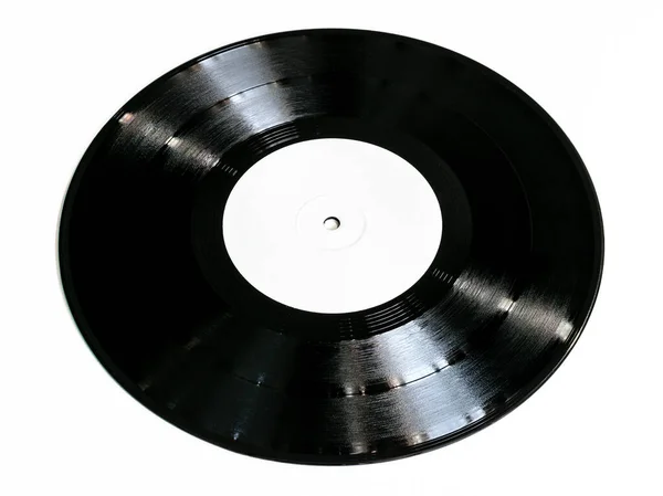 Tien Inch Single Zwart Vinyl Plaat Met Blanco Label Geïsoleerd — Stockfoto