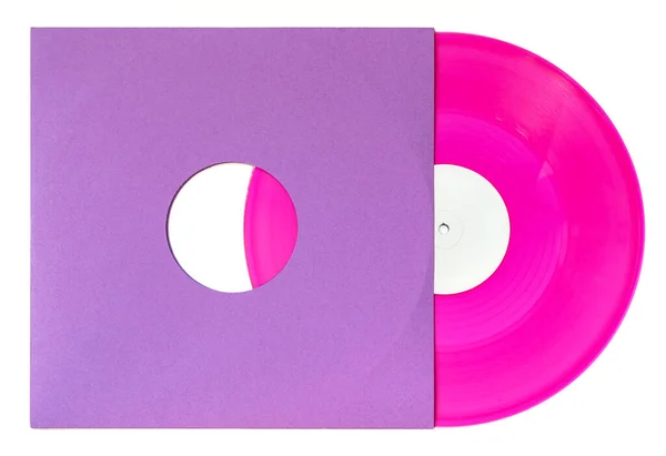 Dvanáctipalcová Deska Barva Fialová Vinylová Deska Prázdným Štítkem Papírovém Obalu — Stock fotografie