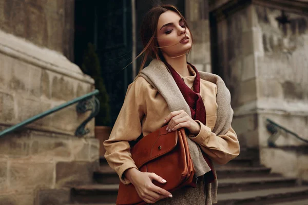 Woman In Fashionable Clothes In Street