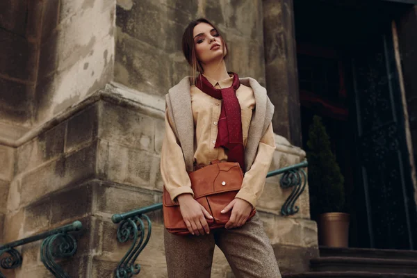 Woman In Fashionable Clothes In Street