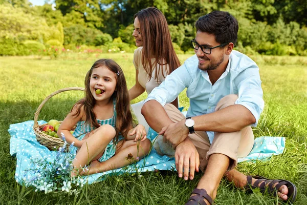 Family On Picnic. Happy Young Family Having Fun In Nature — Stock Photo, Image