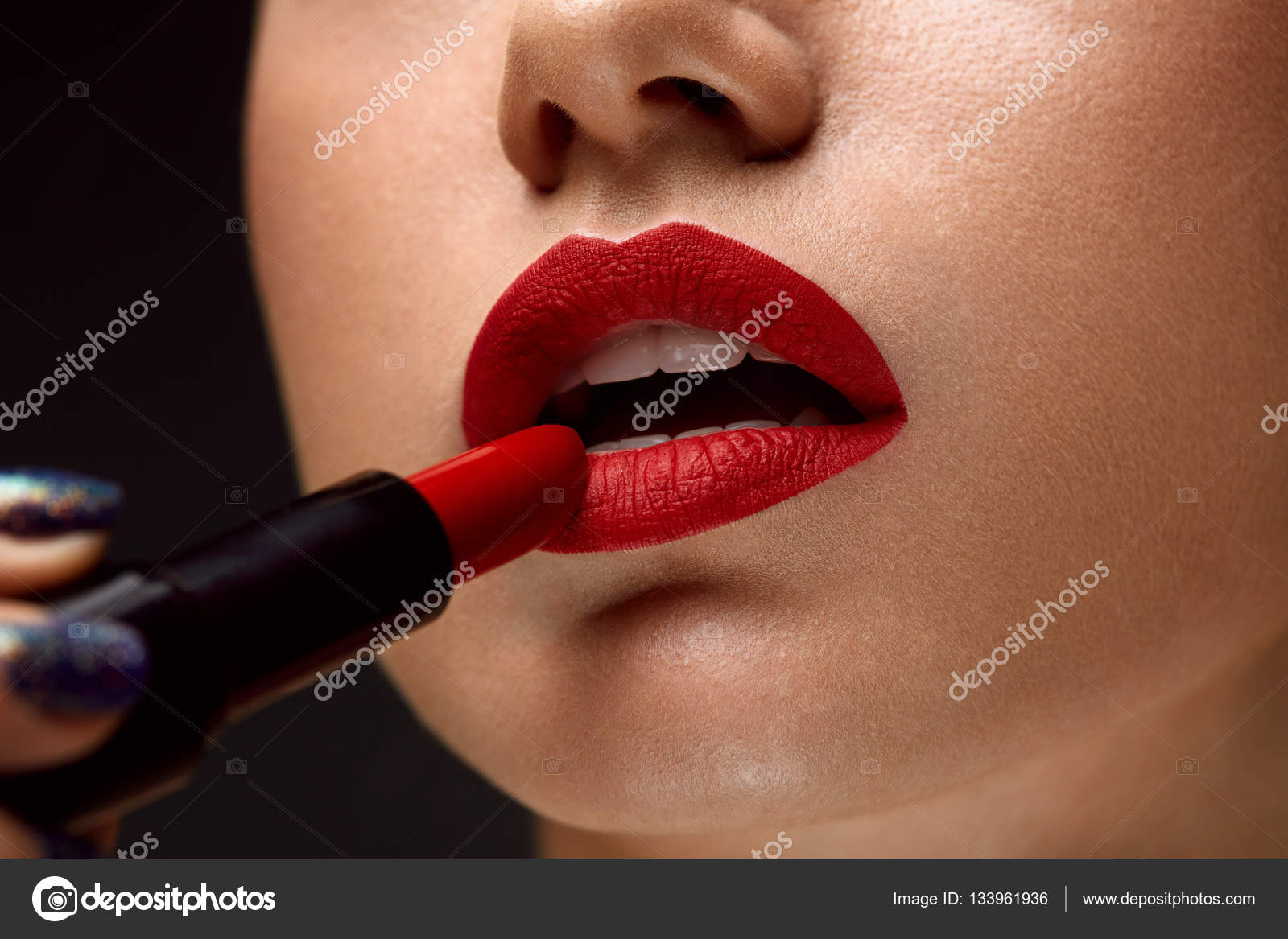 bright red matte lipstick