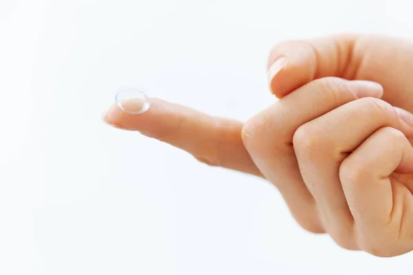 Woman Finger With Contact Eye Lens. Vision Eyecare