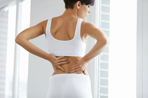 Back Pain. Closeup Of Woman Body With Pain In Back, Backache — Stock Photo, Image