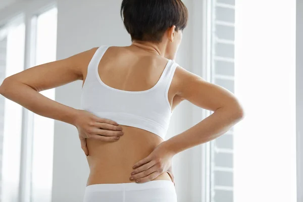 Back Pain. Closeup Of Woman Body With Pain In Back, Backache — Stock Photo, Image