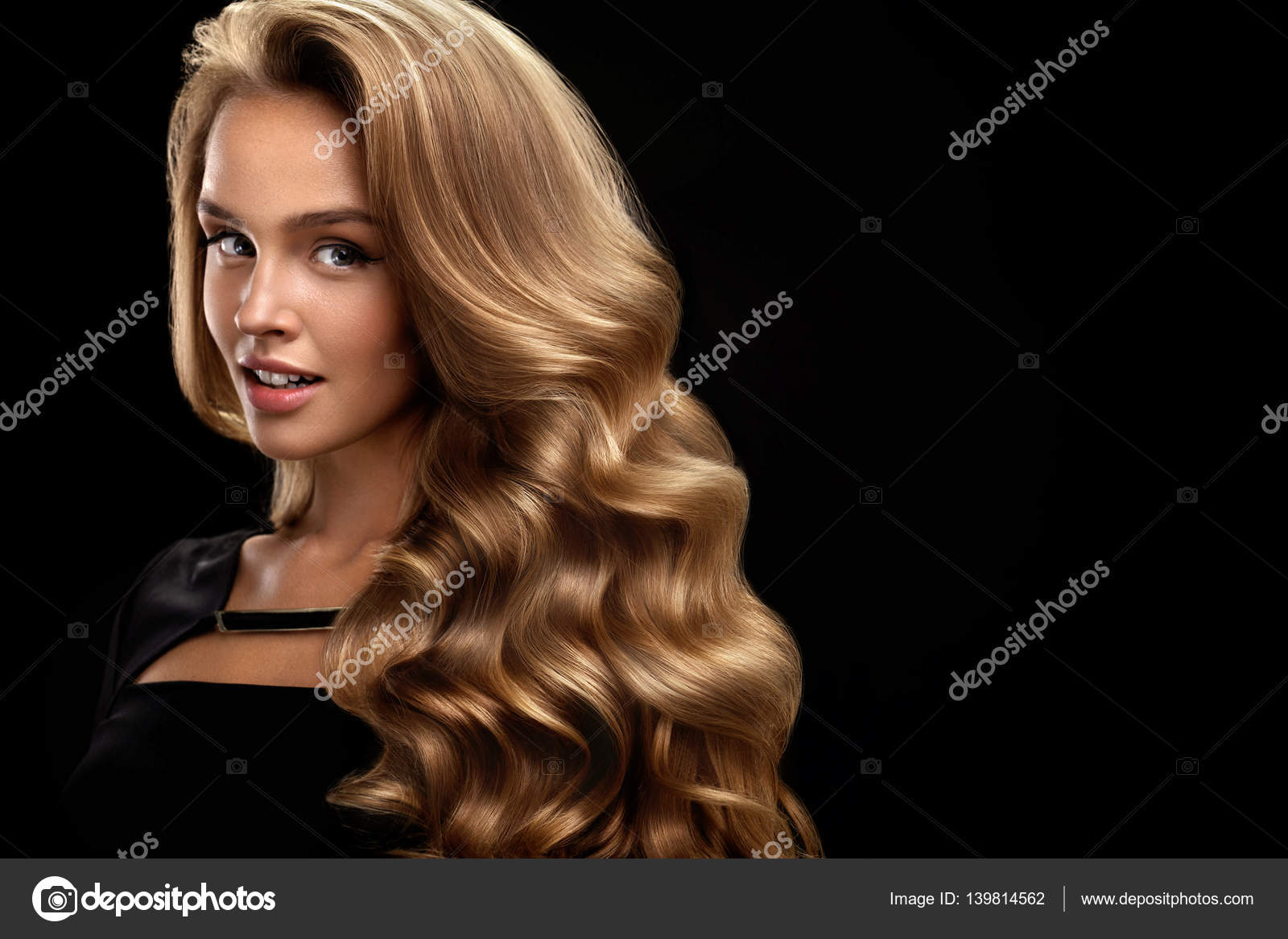 Beautiful Curly Hair Female Beauty Model With Volume Hair Stock