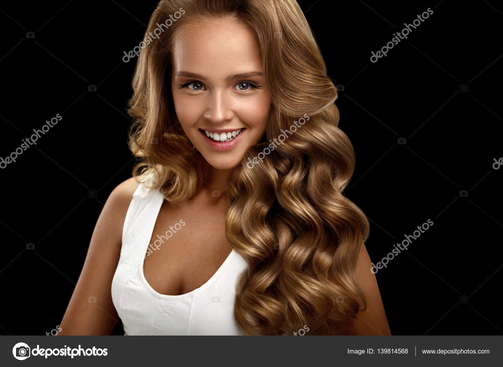 Beautiful Woman With Long Shiny Blonde Wavy Curly Hair Beauty