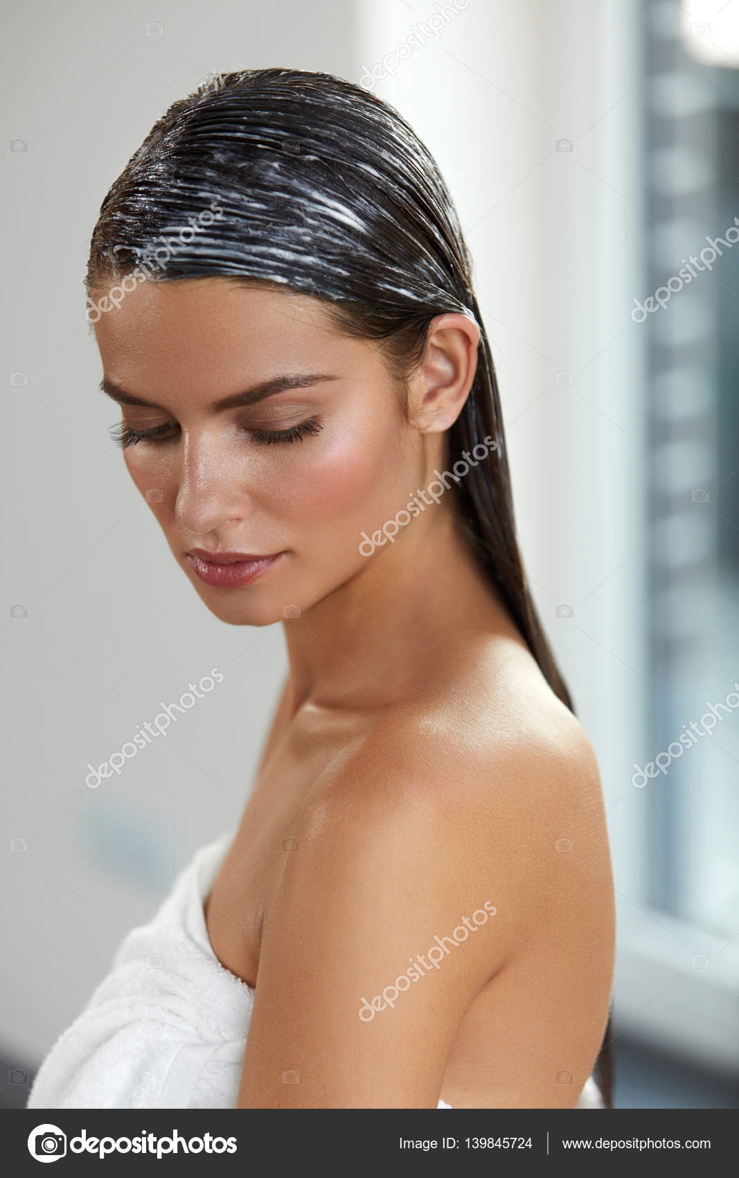 Young Beautiful Woman With Applied Natural Hair Mask Hair Care