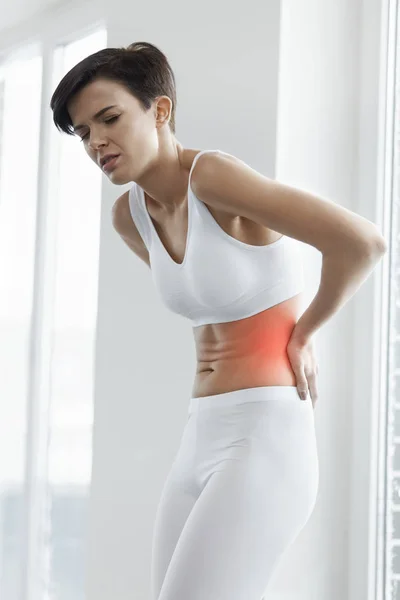 Body Pain. Beautiful Woman Feeling Pain In Back, Backache — Stock Photo, Image