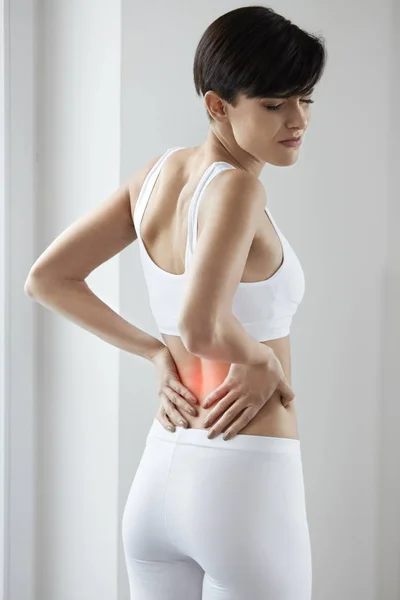 Pain. Beautiful Female Having Painful Feeling In Back, Backache — Stock Photo, Image