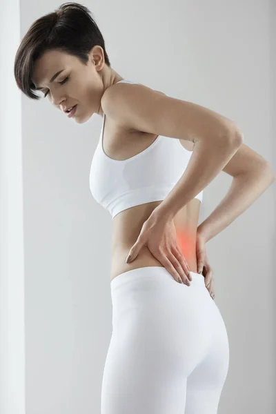 Pain. Beautiful Female Having Painful Feeling In Back, Backache — Stock Photo, Image