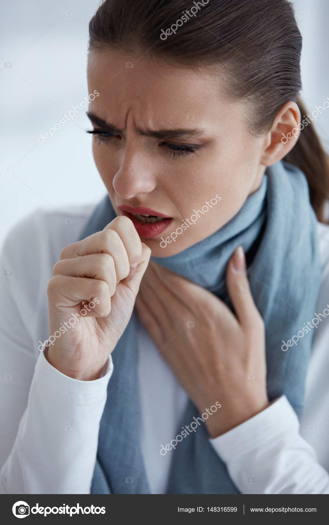 Cough. Beautiful Women Having Sore Throat Cough Cold Stock Photo by ©puhhha 148316599