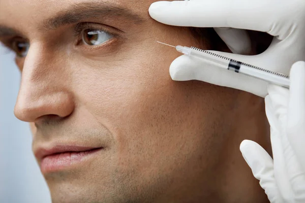 Close Up Handsome Male Receiving Skin Lifting Injections In Face — Stock Photo, Image