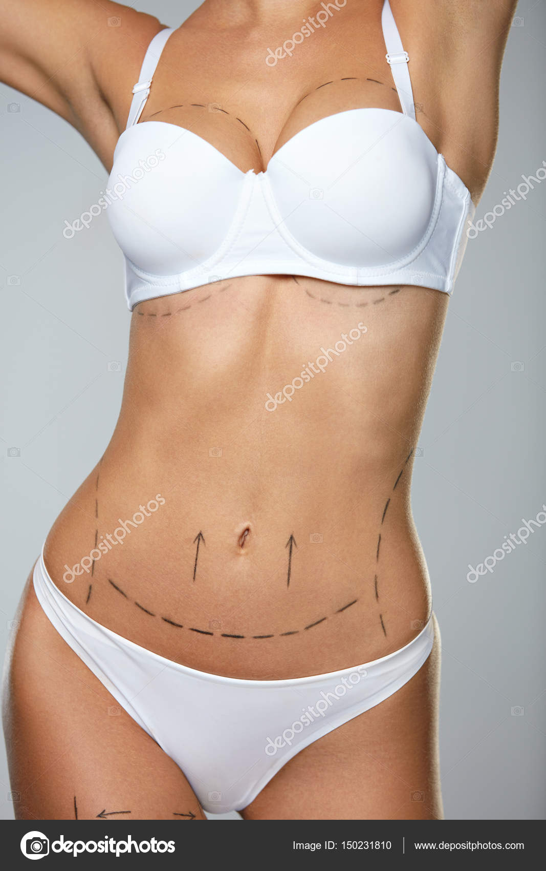 Plastic surgery. Sexy breasts. Close up of - Stock Illustration