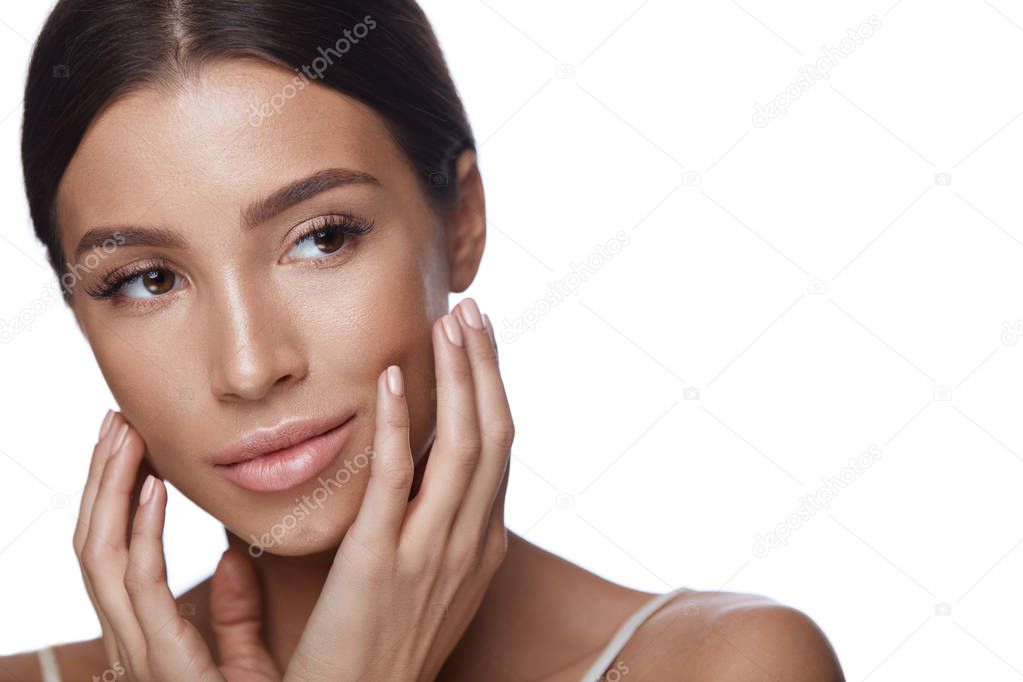 Skin Care. Sexy Woman With Pure Facial Skin And Face Makeup