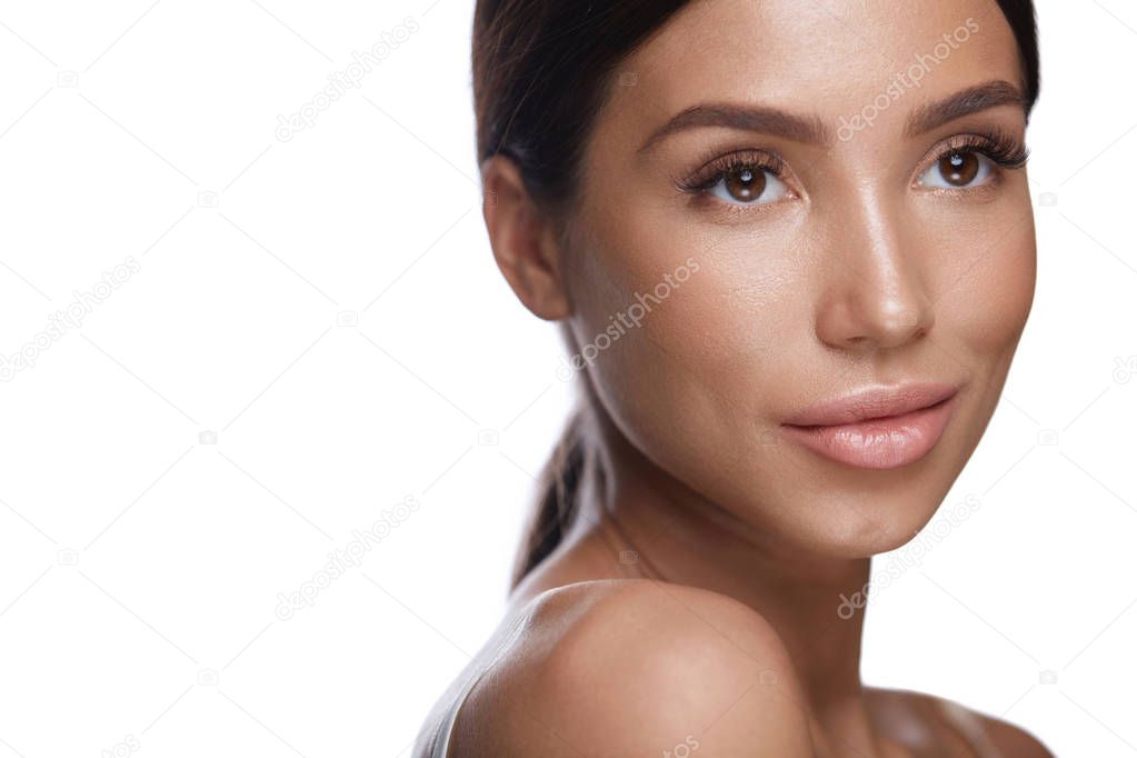 Beauty Face. Woman With Soft Skin And Perfect Makeup. Cosmetics